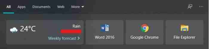 微软悄然在Win10搜索UI中引入天气磁贴