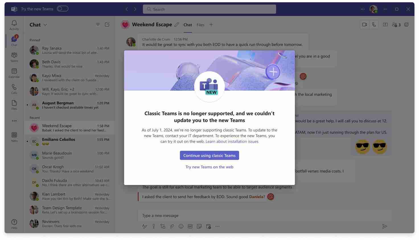 微软经典版 Teams 7 月 1 日将停止支持:不再推送更新、补丁和新