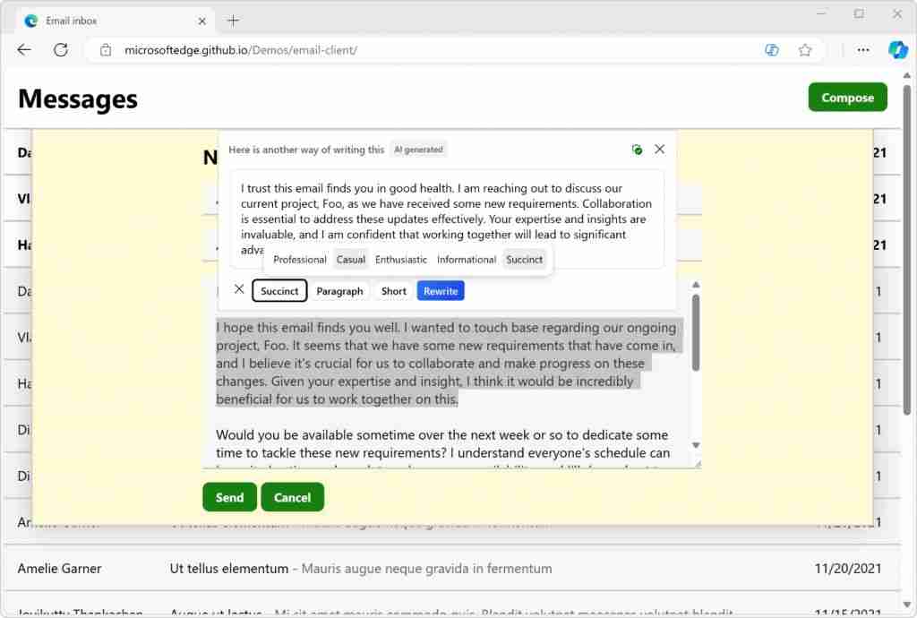 微软扩充 Edge 浏览器文本编辑功能:重写指定内容、优化手写体验