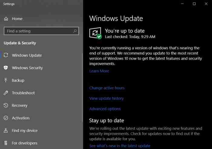微软调整Windows Update,若当前版本即将停止支持会发出通知