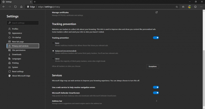 Win10 Edge Dev和Canary版启用Tracking Prevention功能