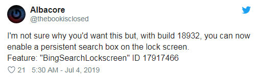 微软计划为Win10锁屏界面添加搜索框