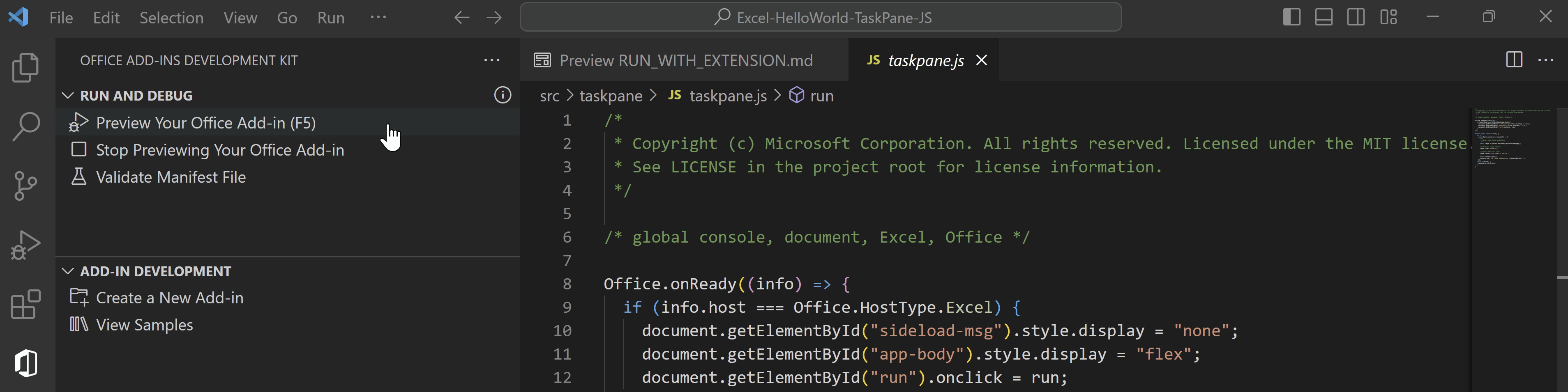 用户选择“预览您的Office插件”和“Edge桌面(Edge Chromium)”选项来运行插件。