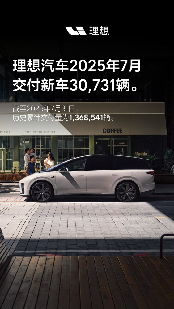 理想汽车7月交付30731辆，累计破136万