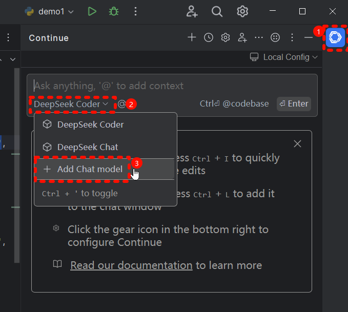 PyCharm安装Continue插件对接Deepseek