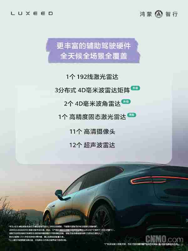 新款智界R7辅助驾驶硬件公布 全系标配192线激光雷达