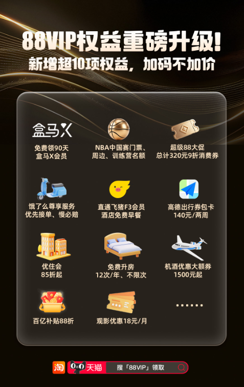 88VIP权益新增超10项，升级再扩容