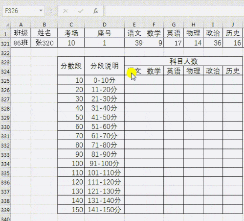 成绩分段统计速查法
