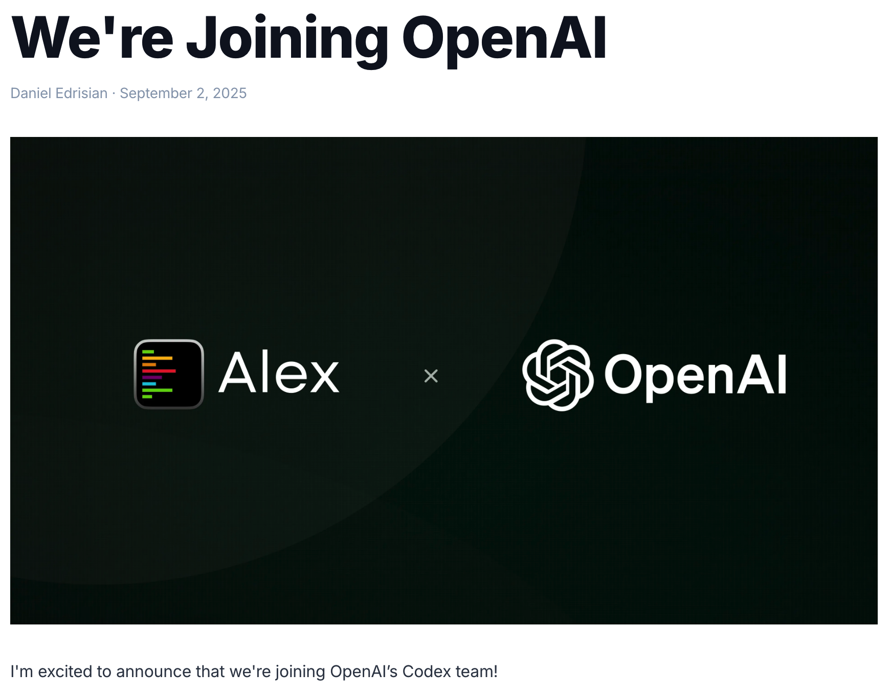 Alex团队加入OpenAI，助力Codex发展
