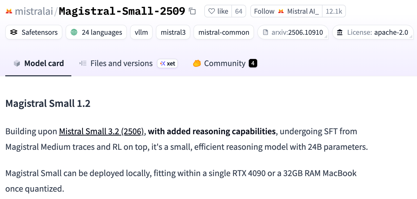 Mistral开源模型MagistralSmall1.2发布