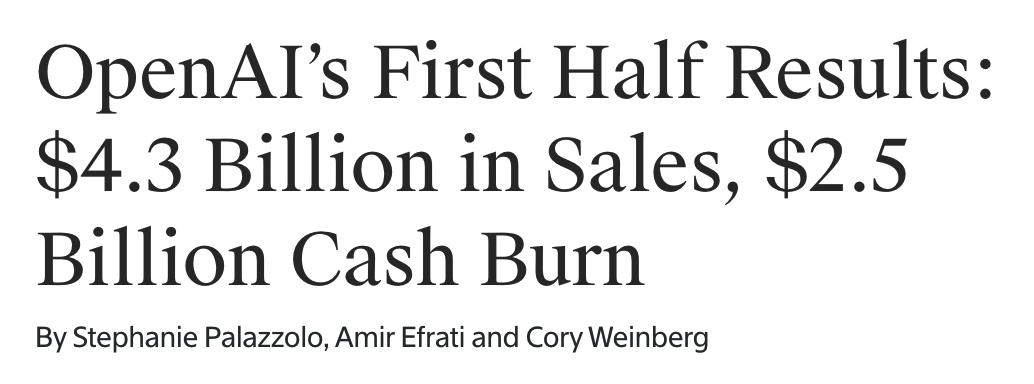 OpenAI上半年财报：营收43亿，现金消耗25亿