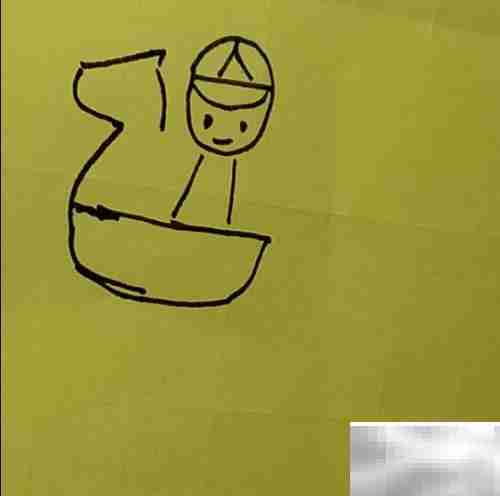 小男孩骑木马简笔画