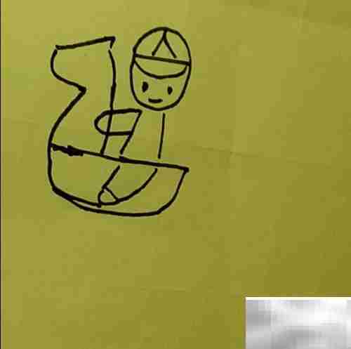 小男孩骑木马简笔画