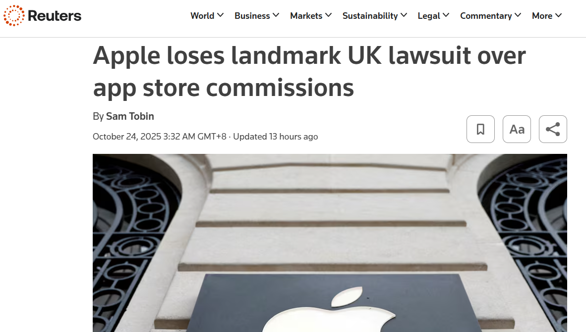 苹果英国反垄断案败诉，或被罚20亿英镑