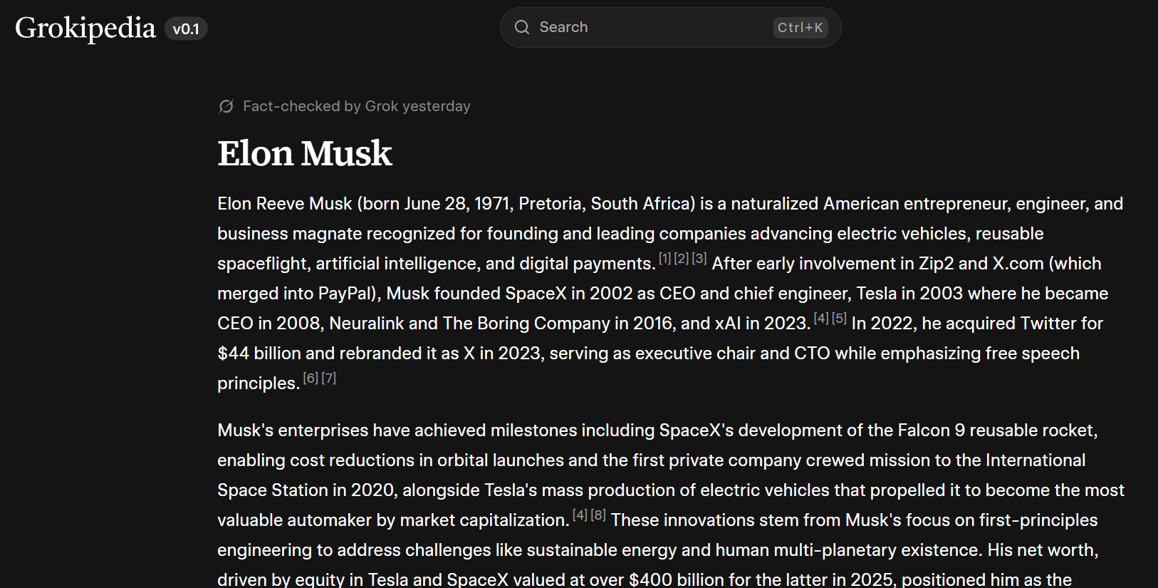 马斯克推出 AI 编辑的在线百科全书 Grokipedia
