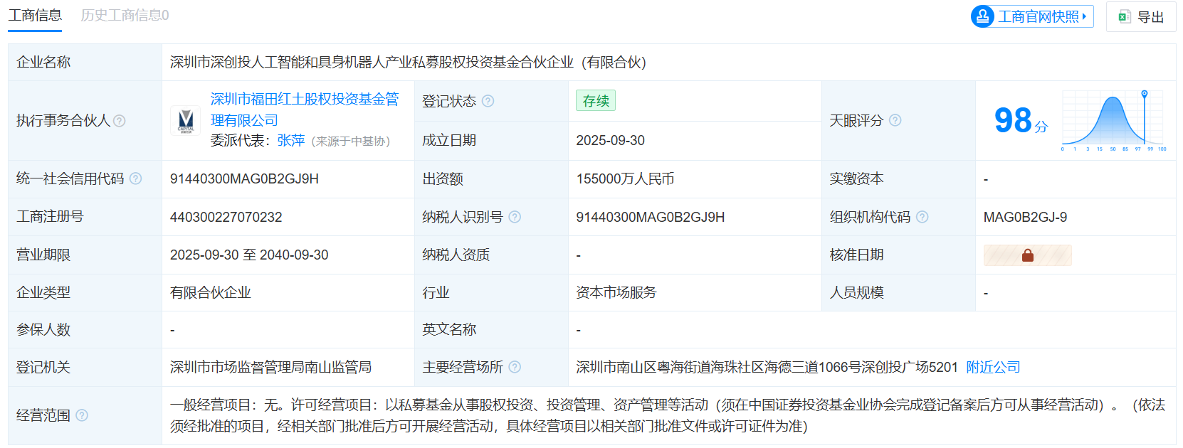 深创投人工智能和具身机器人产业基金成立,出资额 15.5 亿