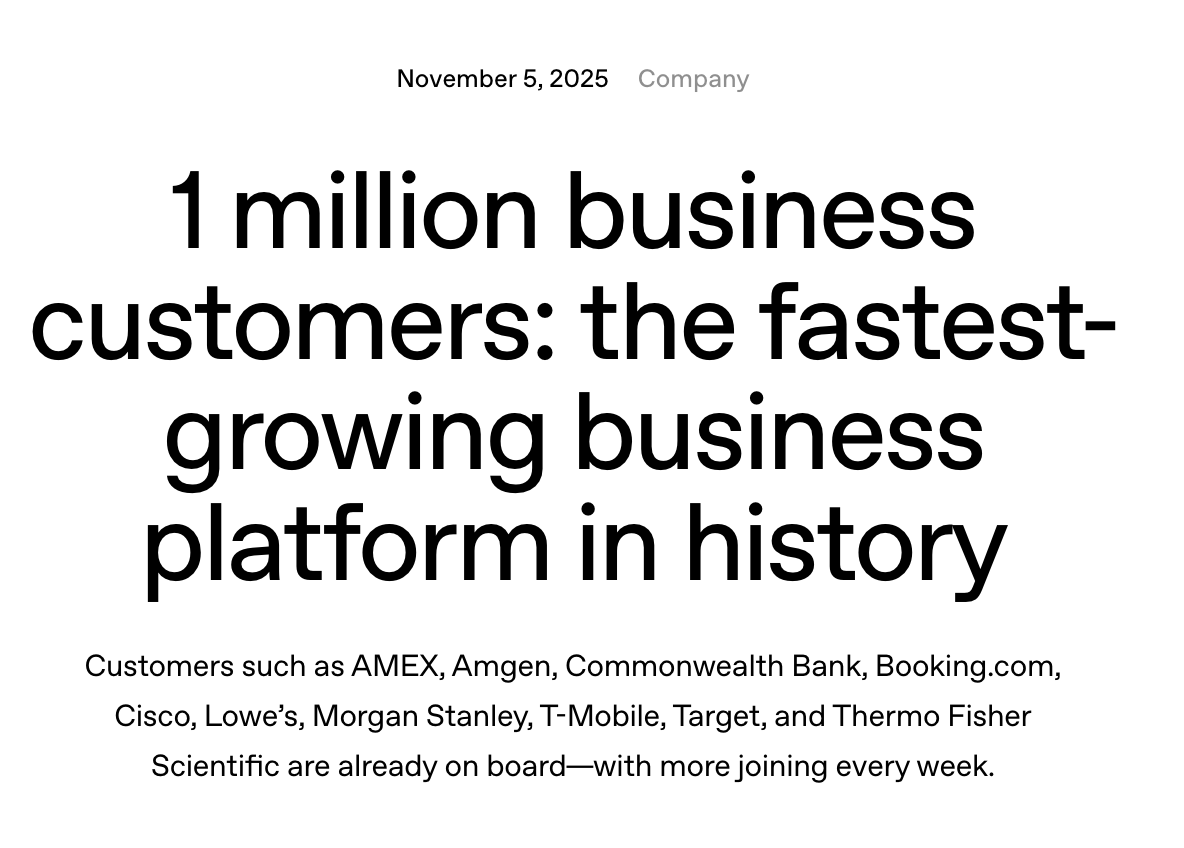 OpenAI客户突破百万创新高