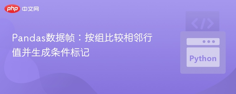 Pandas数据帧：按组比较相邻行值并生成条件标记

