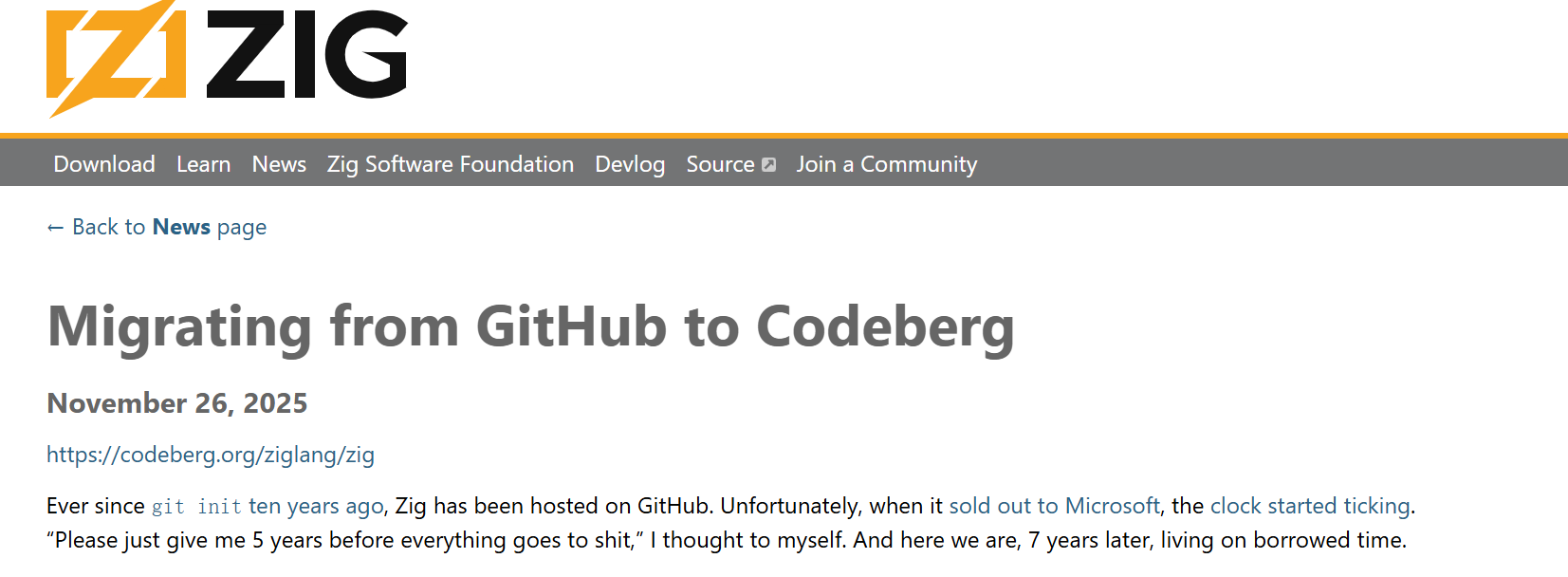 Zig旧Bug不修，宣布迁至Codeberg