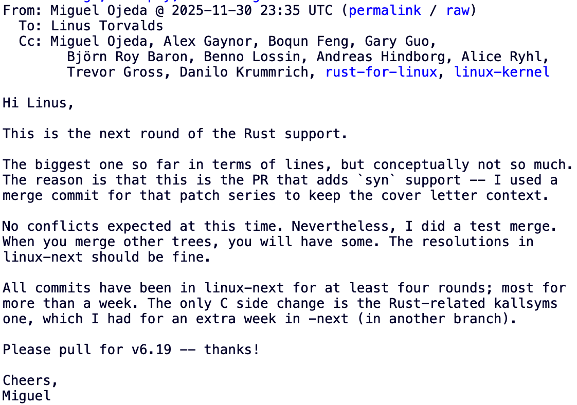 Linux 6.19 增强对 Rust 支持,最低版本或与 Debian 对齐