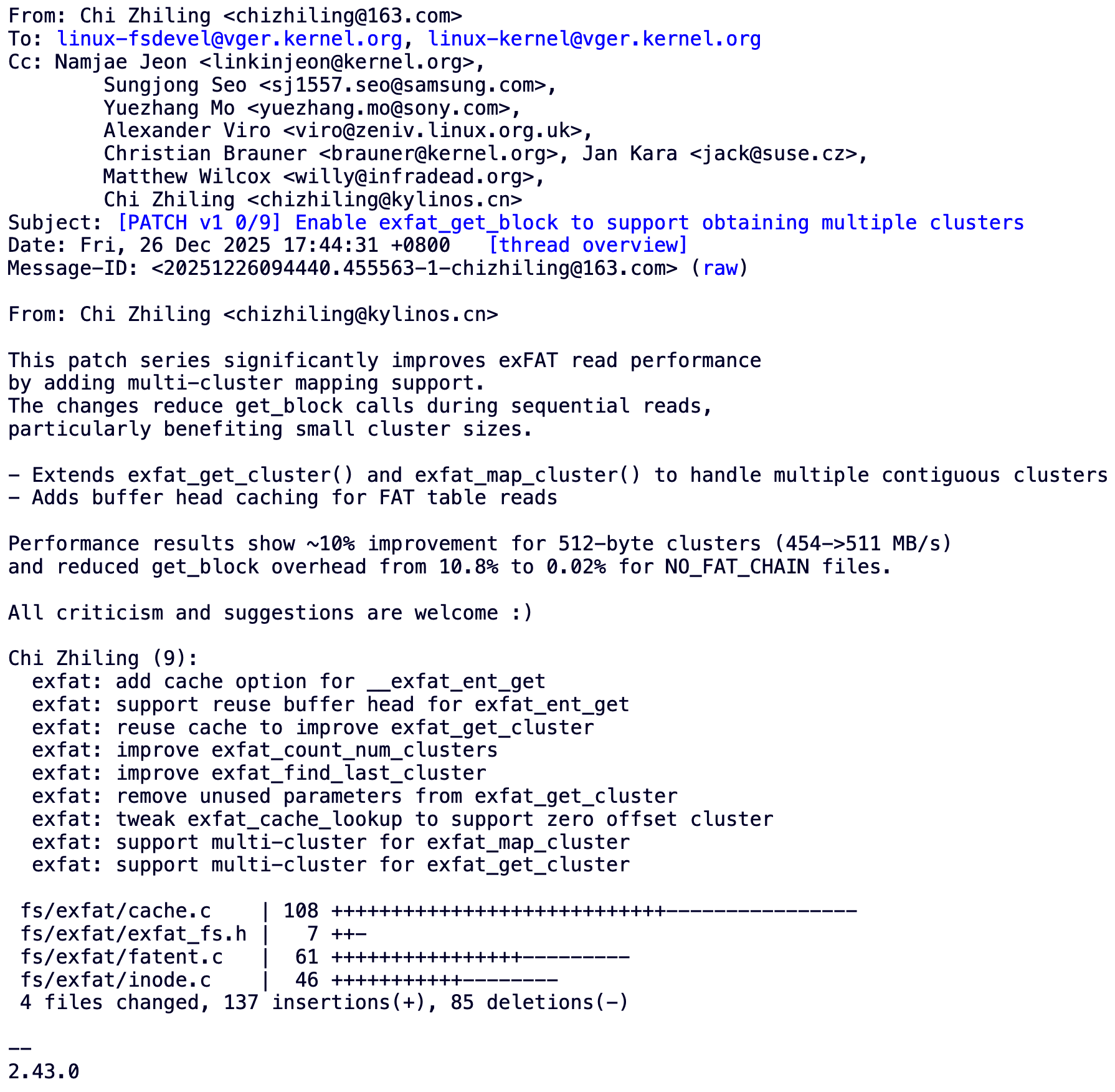 Linux 内核将引入多簇映射支持,提升 exFAT 文件系统读取性能