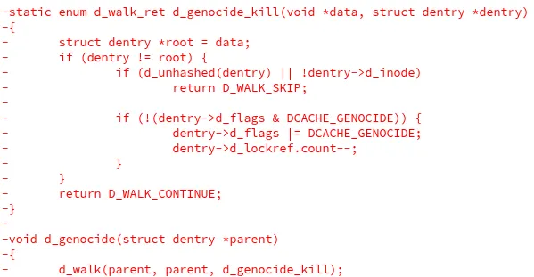Linux 6.19 内核移除“d_genocide ()”函数