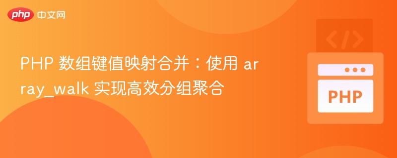 PHP 数组键值映射合并：使用 array_walk 实现高效分组聚合
