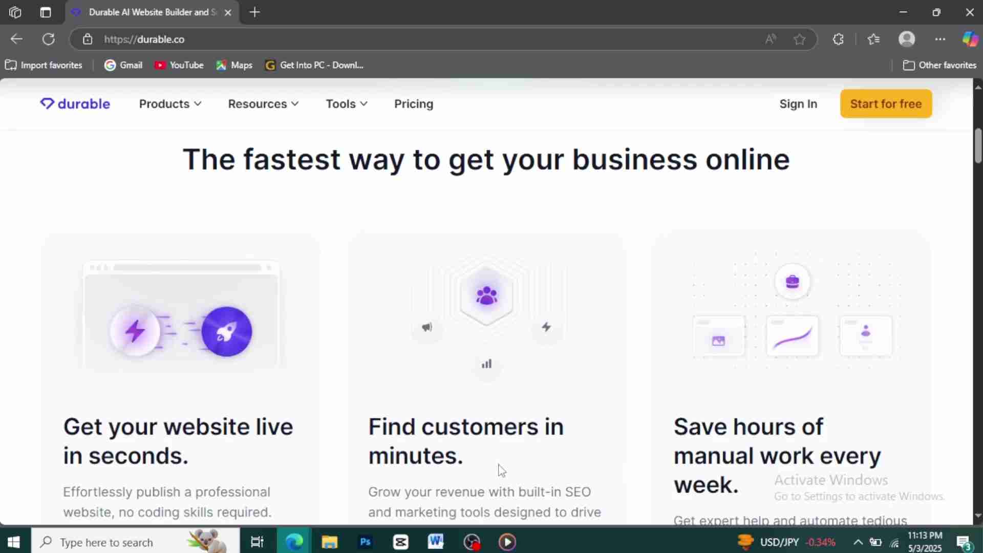 Durable AI网站构建器：无需编码，快速创建专业网站