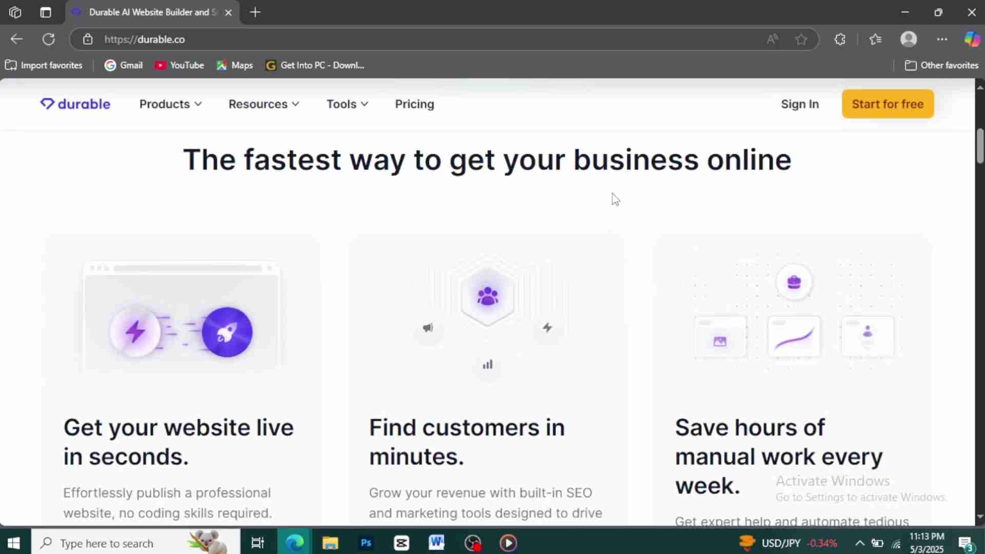 Durable AI网站构建器：无需编码，快速创建专业网站