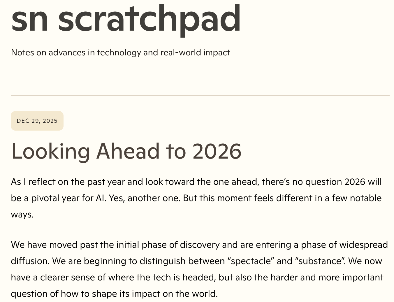 微软 CEO 纳德拉对 AI 行业的 2026 年展望