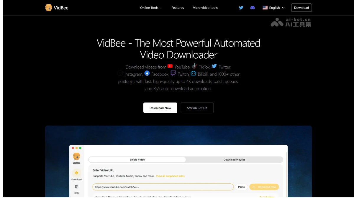 VidBee— 开源音视频下载工具，支持YouTube、Bilibili平台
