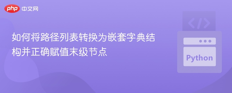 如何将路径列表转换为嵌套字典结构并正确赋值末级节点
