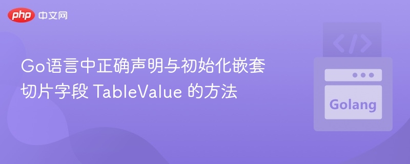 Go语言中正确声明与初始化嵌套切片字段 TableValue 的方法
