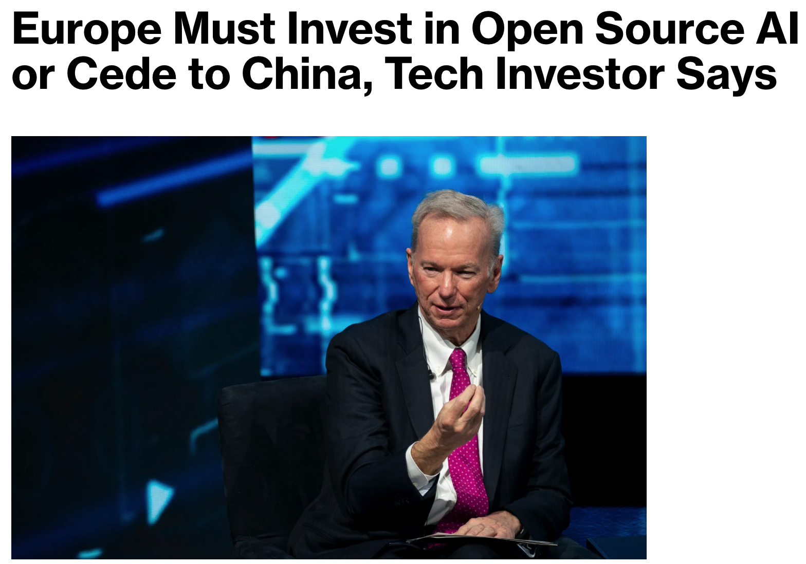 谷歌前CEO促欧洲加速开源AI发展