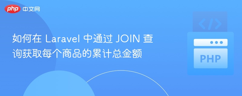 如何在 Laravel 中通过 JOIN 查询获取每个商品的累计总金额