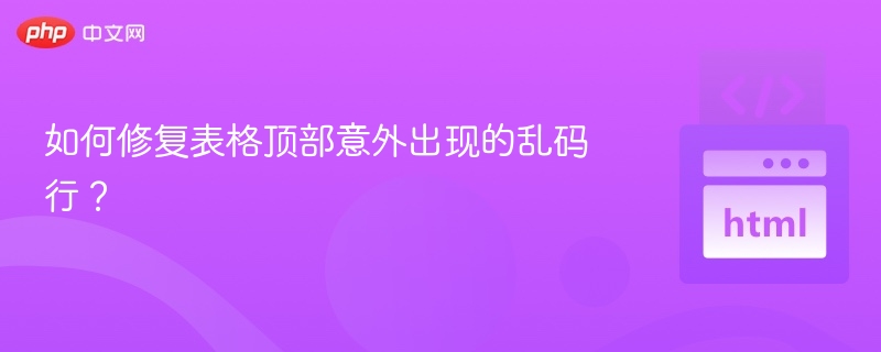 如何修复表格顶部意外出现的乱码行？
