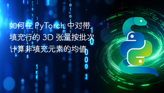 如何在 PyTorch 中对带填充行的 3D 张量按批次计算非填充元素的均值
