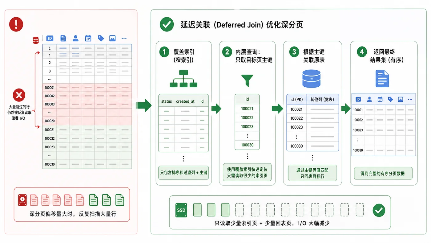 MySQL 深分页优化实战：用延迟关联减少无效扫描