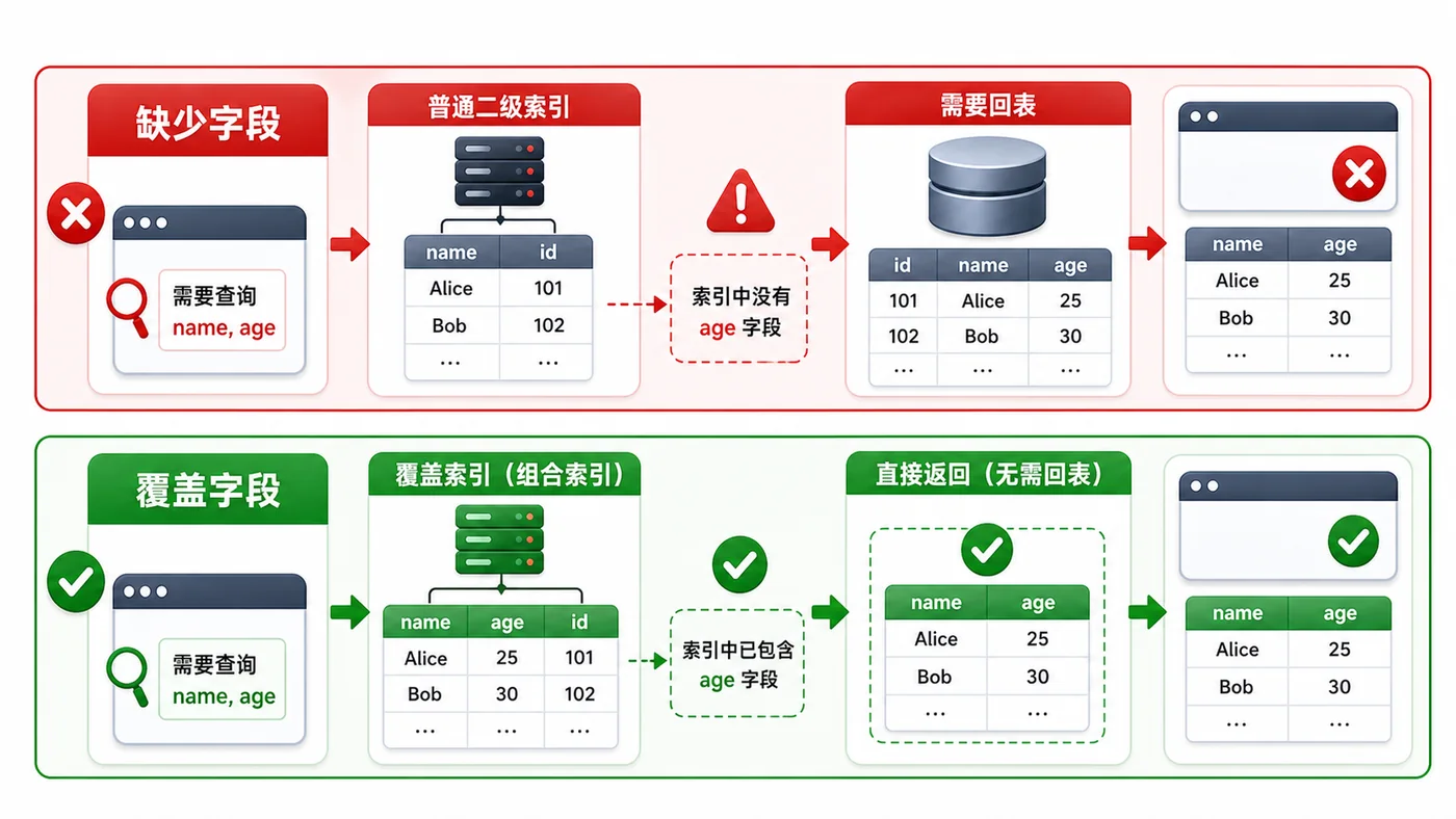 MySQL 普通索引缺少字段需要回表覆盖索引包含字段后可直接返回结果