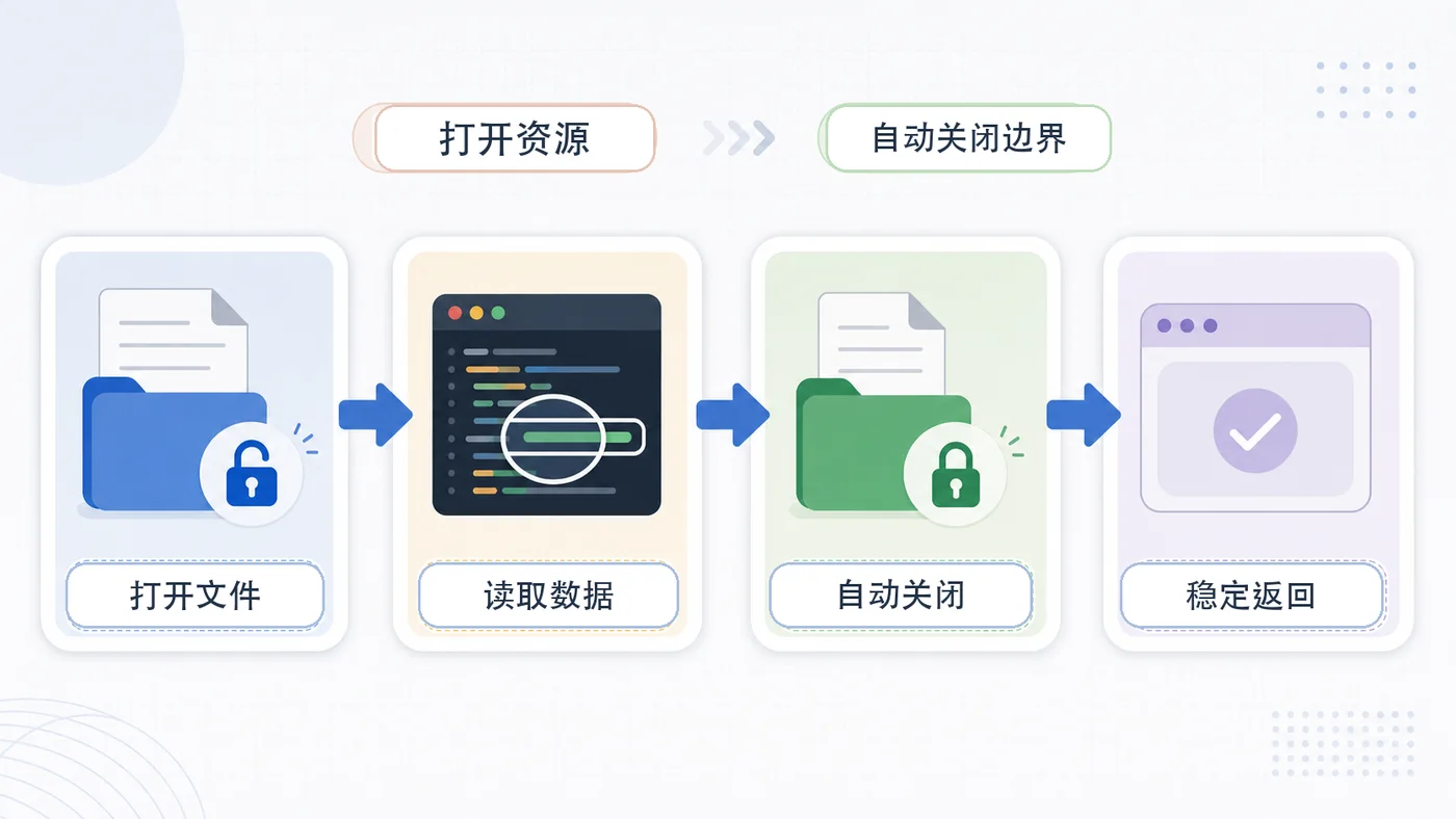 Java try-with-resources 打开文件读取数据自动关闭并稳定返回的资源生命周期