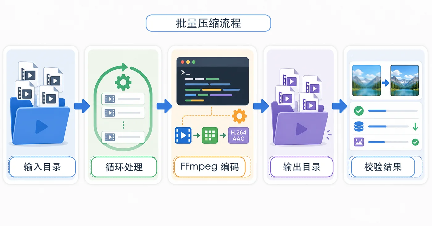 FFmpeg 批量压缩视频实战：CRF、分辨率和输出目录这样配置