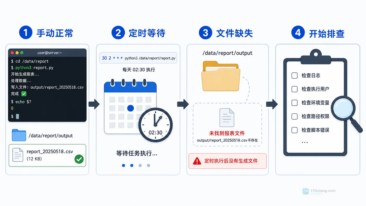 Linux crontab 定时任务不运行怎么办：从时间表达式到环境变量一步步排查
