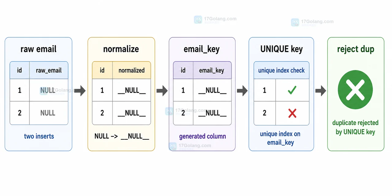 MySQL 唯一索引遇到 NULL 为什么没拦住重复：从复现到生成列修复