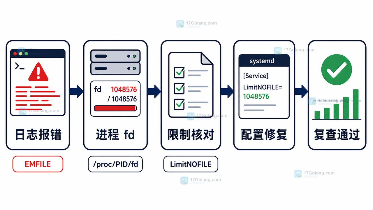Linux 文件句柄耗尽排查工作流：从 ulimit 到服务限制放大
