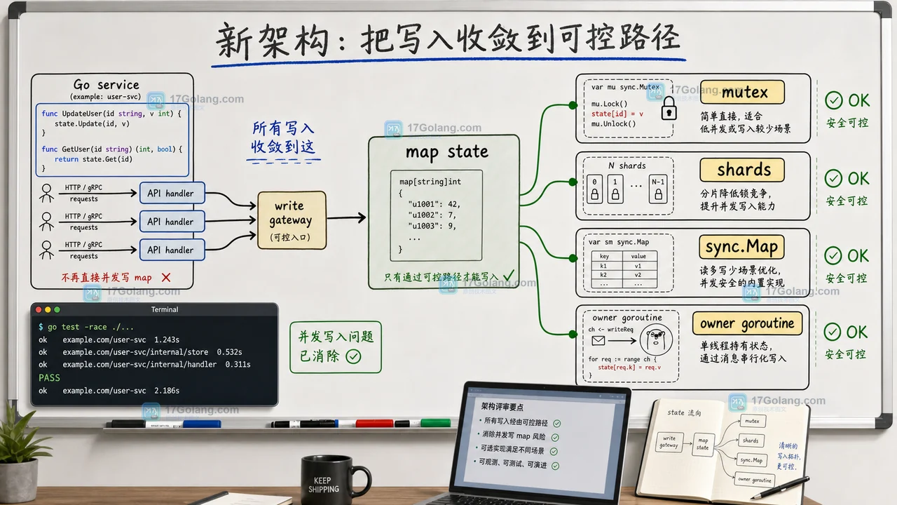 Go map 并发安全改造路径：锁保护、分片 map、sync.Map 和单写协程的选择