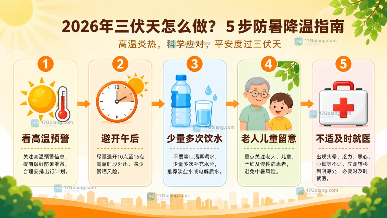 2026年三伏天防暑降温五步：看高温预警、避开午后、补水、照护老人儿童和及时就医