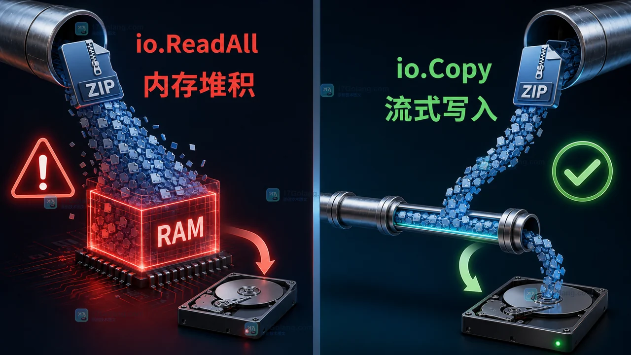 Go 大文件转存怎么选：io.ReadAll、io.Copy 与流式校验的边界