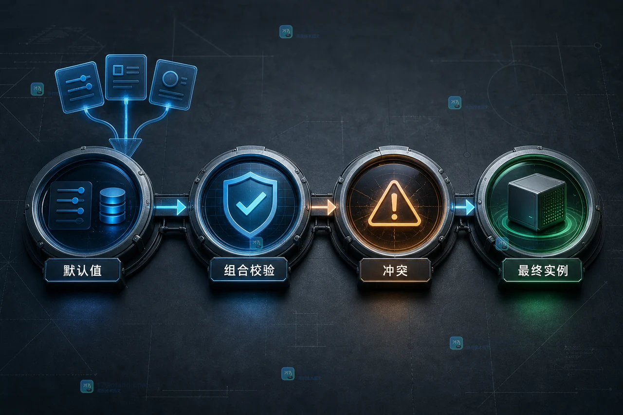 Go Functional Options 在默认值、组合校验和最终客户端实例之间的配置边界示意