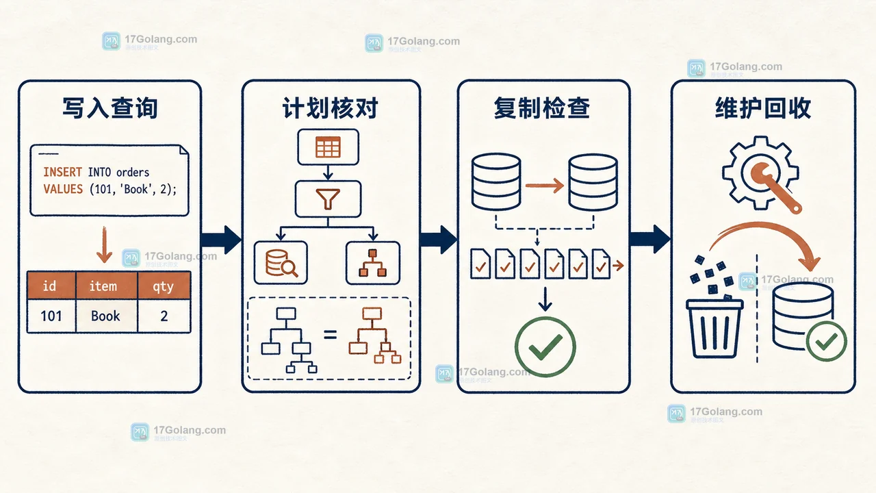 PostgreSQL 19 Beta 2 测试中，升级集群依次经过写入查询维护检查与问题回收的验收链路图