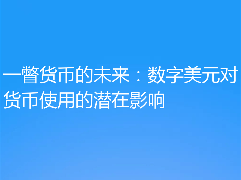 一瞥货币的未来：数字美元对货币使用的潜在影响